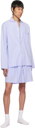 Tekla Blue Poplin Long-Sleeved Pyjama Shirt