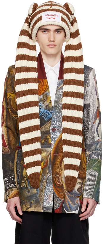 Photo: Charles Jeffrey LOVERBOY SSENSE Exclusive Brown & White Extra Long Rabbit Ears Beanie