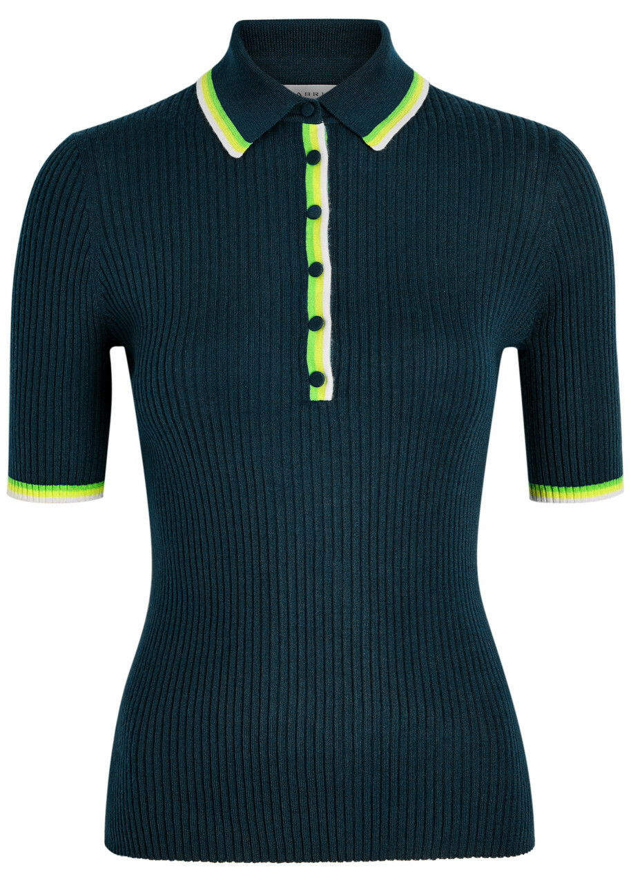 Gabriela Hearst Perro Ribbed Cashmere and Silk-blend Polo Shirt Denim