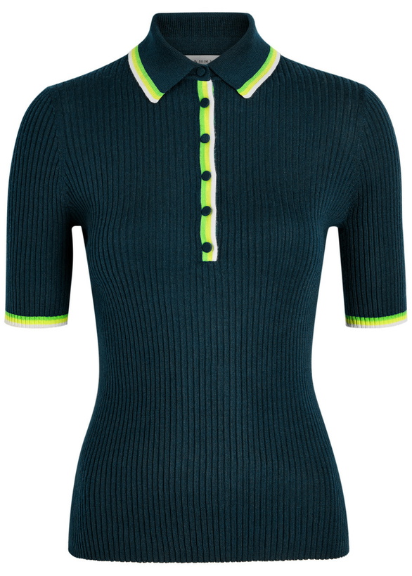 Photo: Gabriela Hearst Perro Ribbed Cashmere and Silk-blend Polo Shirt Denim