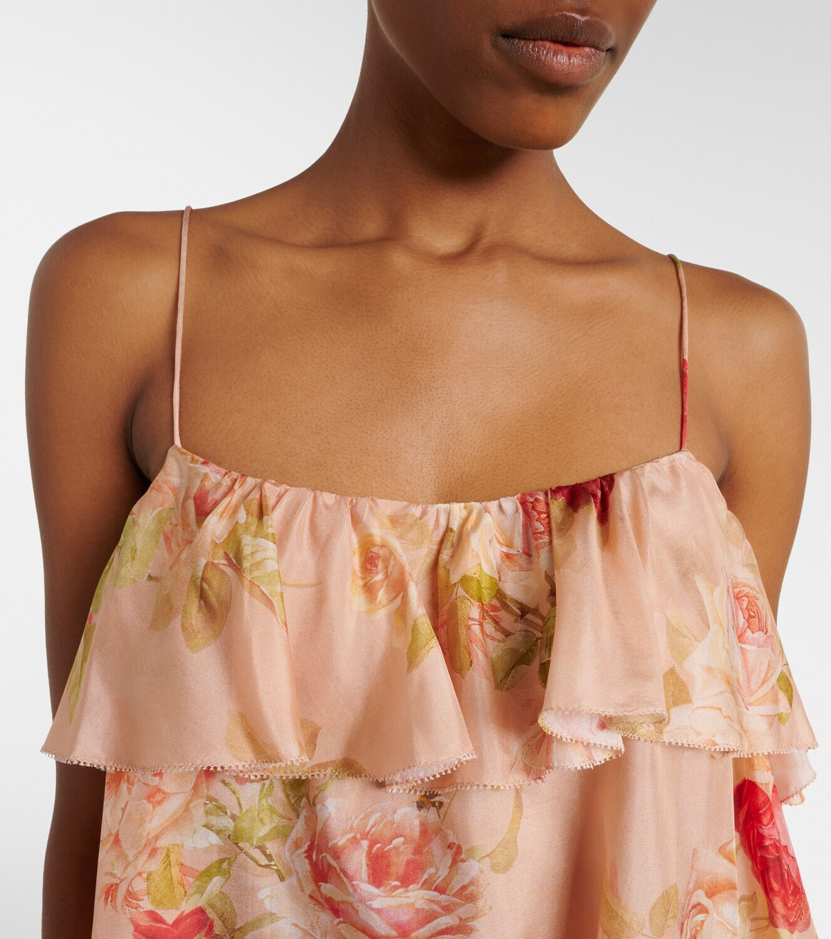 Zimmermann Roselight floral ruffled silk camisole