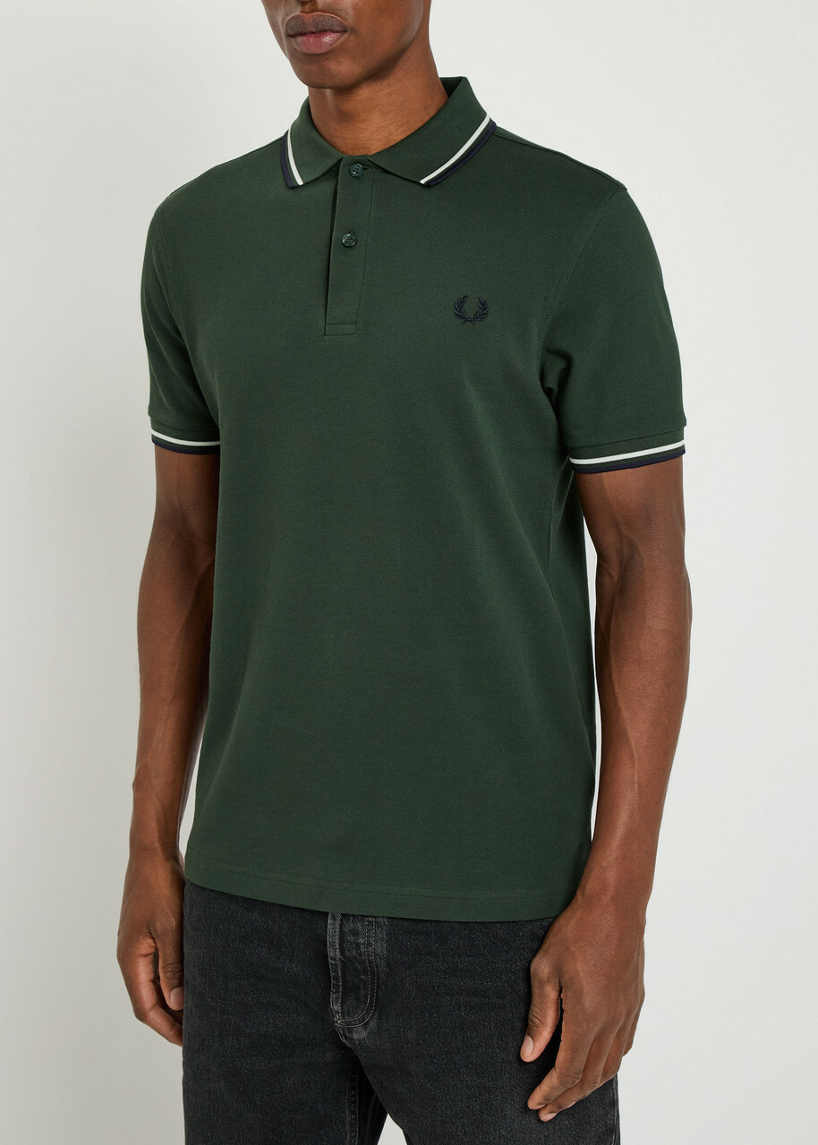 Fred Perry Twin Tipped Logo Piqué Cotton Polo Shirt Dark Green