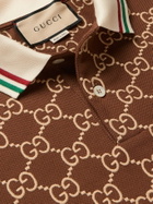GUCCI - Logo-Embroidered Stretch-Cotton Piqué Polo Shirt - Brown