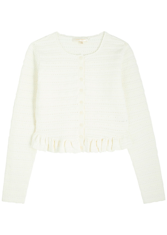 Photo: Loveshackfancy Rogan Pointelle-knit Cropped Cardigan Ivory