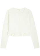 Loveshackfancy Rogan Pointelle-knit Cropped Cardigan Ivory