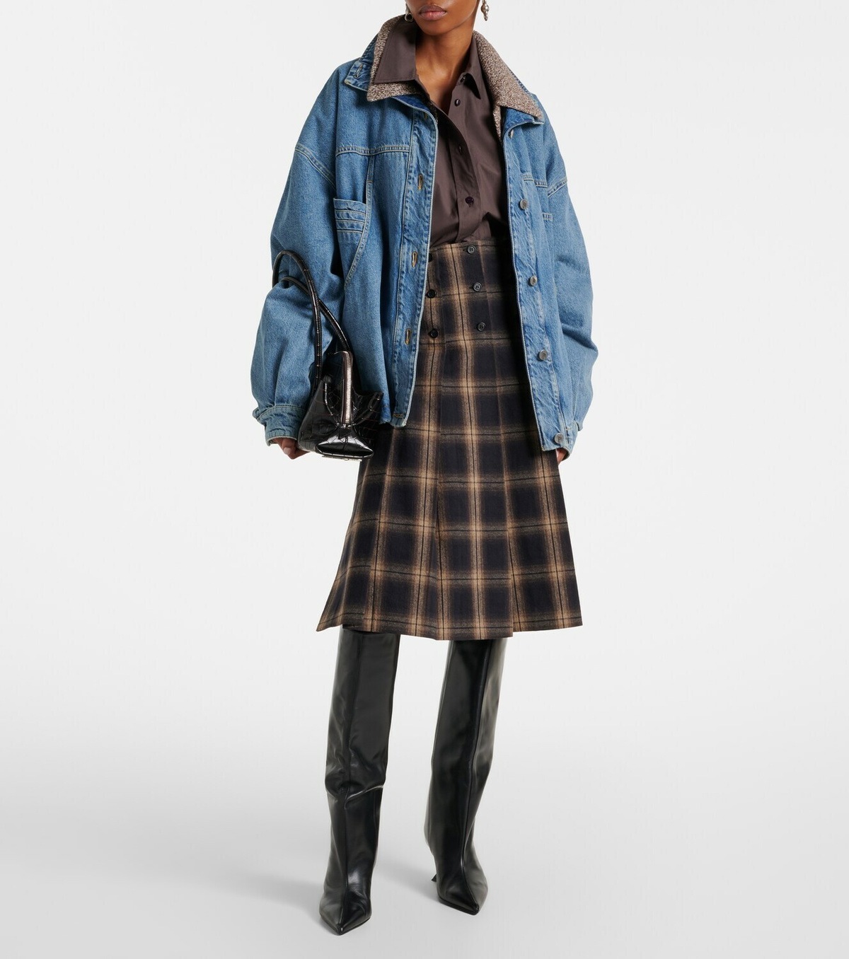 The Attico Plaid pleated cotton midi skirt