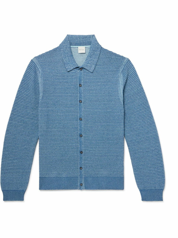Photo: Paul Smith - Waffle-Knit Cotton and Linen-Blend Cardigan - Blue