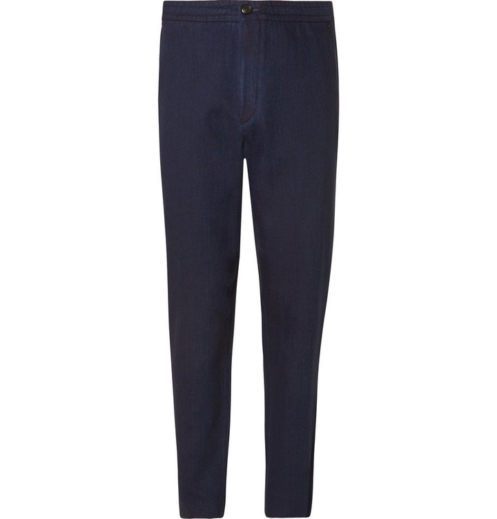 Photo: Ermenegildo Zegna - Indigo Tapered Garment-Dyed Cotton Drawstring Suit Trousers - Men - Blue