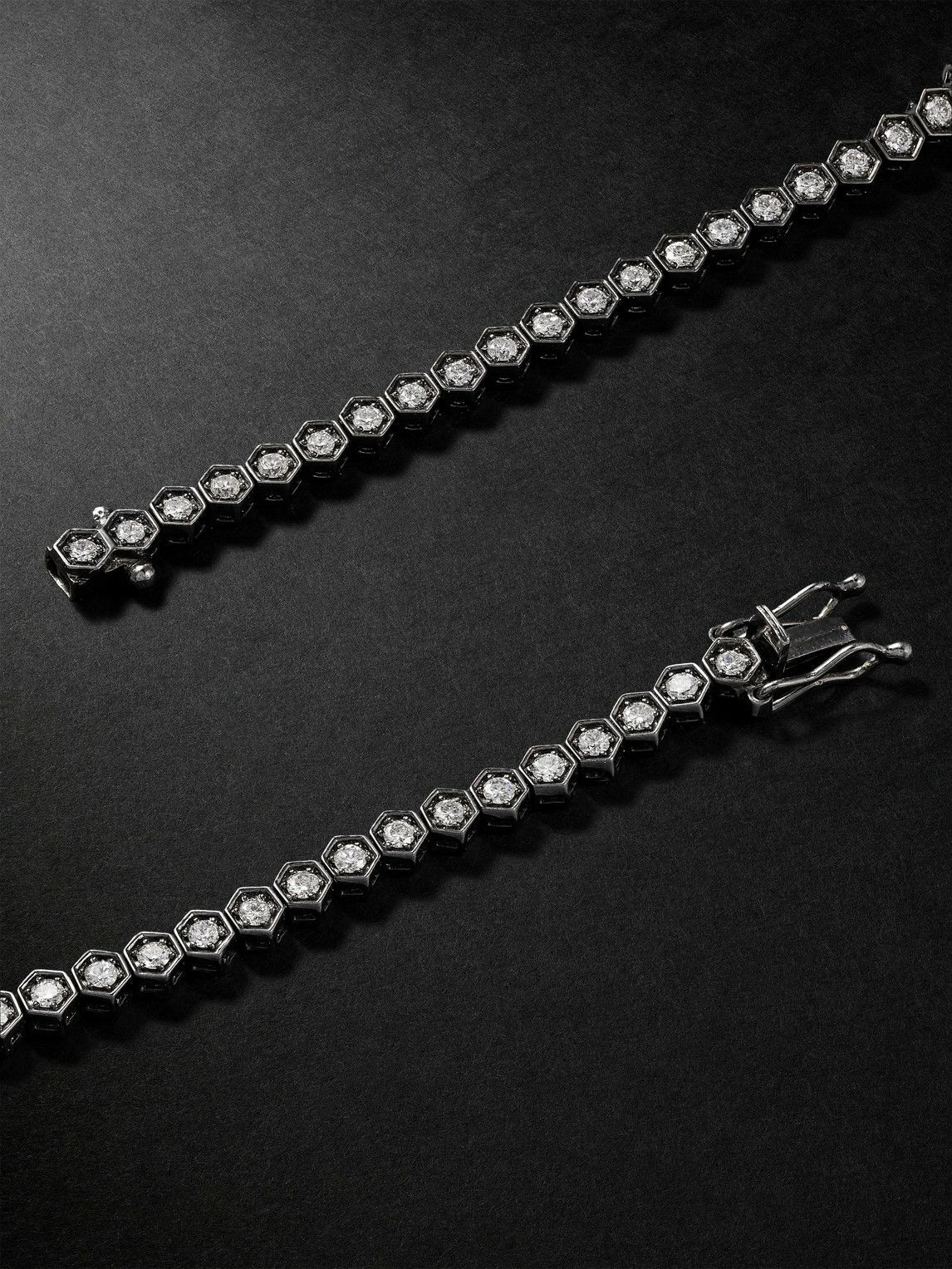 KOLOURS JEWELRY - Hexagon Large Blackened 18-Karat Gold Diamond Necklace