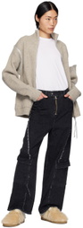 JieDa Black Switching Denim Cargo Pants