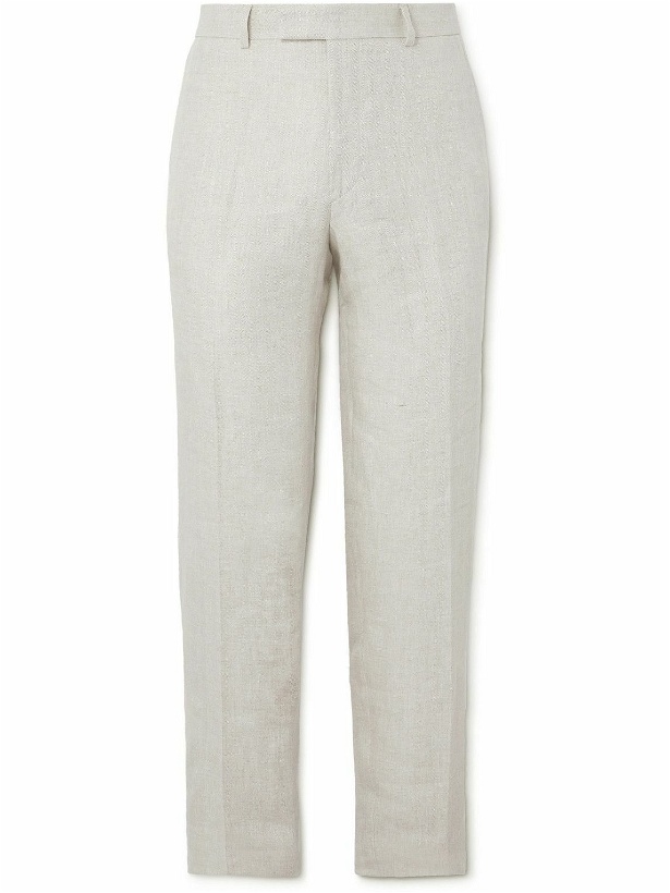 Photo: Favourbrook - Dawlish Windsor Straight-Leg Herringbone Linen Suit Trousers - Neutrals