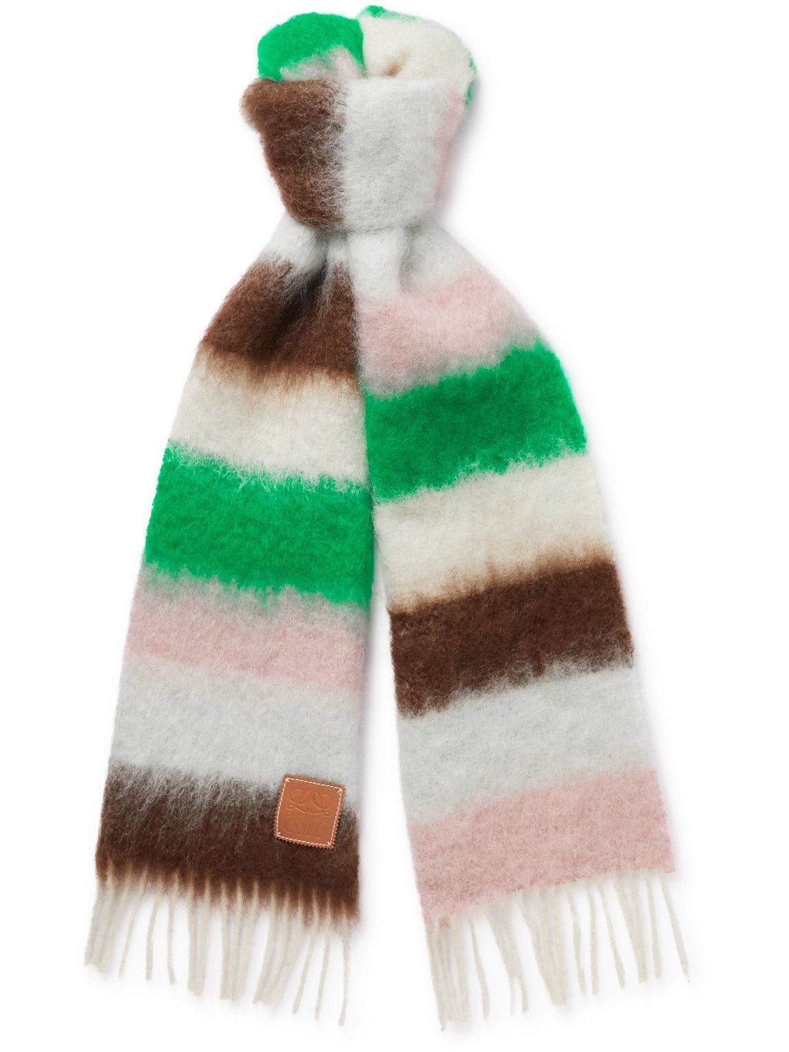 Loewe - Logo-Appliquéd Fringed Striped Mohair and Wool-Blend Scarf