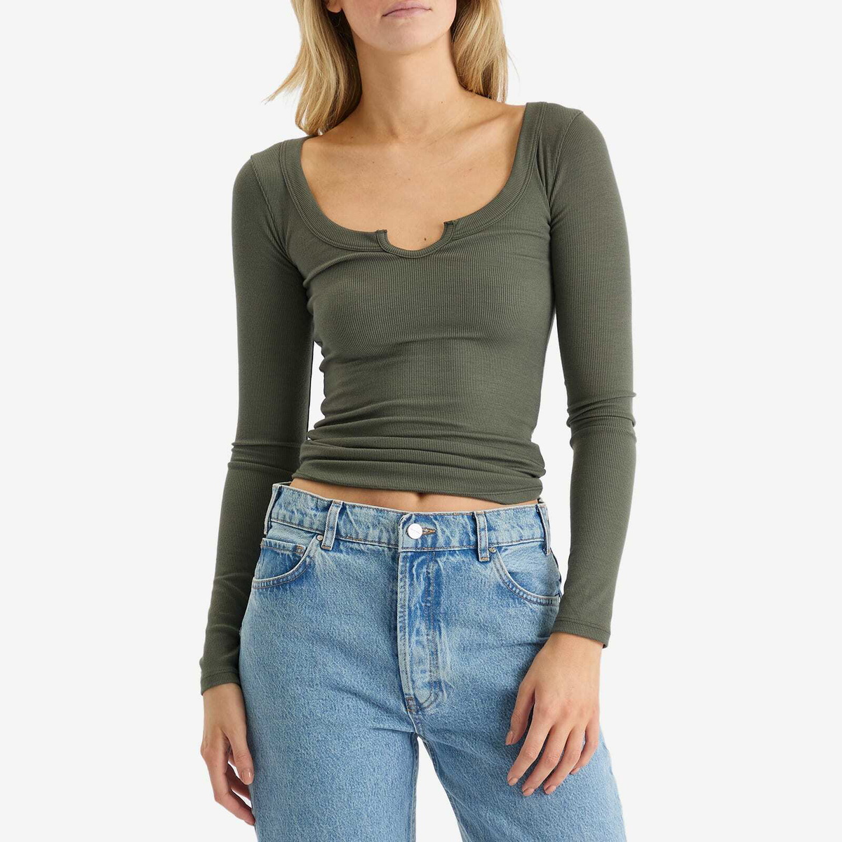 Joah Brown Women's Henley Long Sleeve Top in Mineral