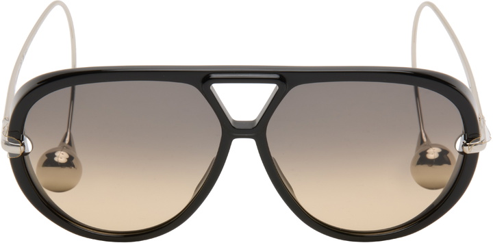 Photo: Bottega Veneta Black & Silver Drop Aviator Sunglasses