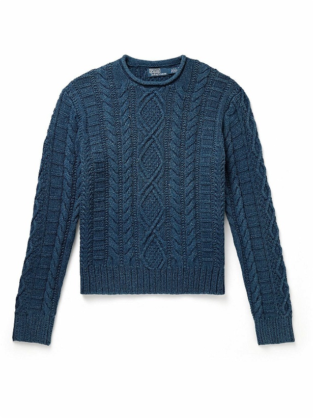 Photo: Polo Ralph Lauren - Slim-Fit Cable-Knit Cotton Sweater - Blue