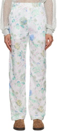 young n sang White Printed Trousers