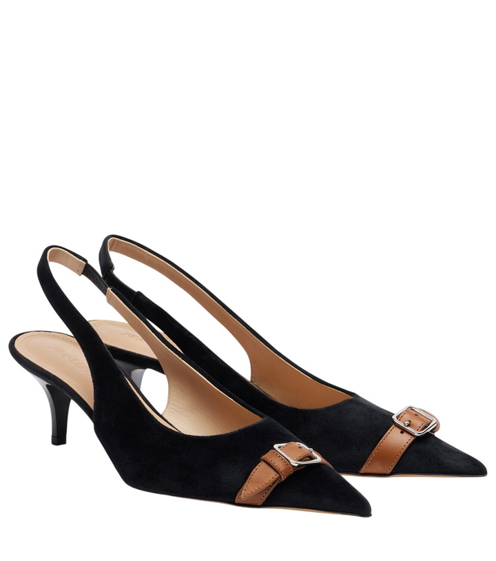 Photo: JW Anderson Leather-trimmed velvet slingback pumps