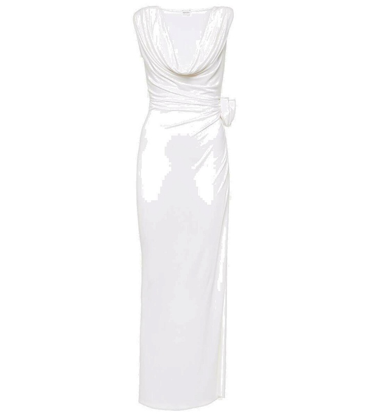 Photo: Magda Butrym Floral-appliqué draped jersey gown