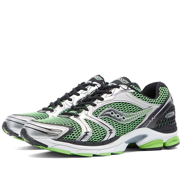 Photo: Saucony Men's Pro Grid Triumph 4 OG Sneakers in Green/Silver