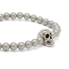 Alexander McQueen Men's Skull Beaded Bracelet in Silver/Pearl