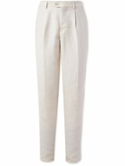 Brunello Cucinelli - Slim-Fit Tapered Pleated Linen, Wool and Silk-Blend Suit Trousers - Neutrals