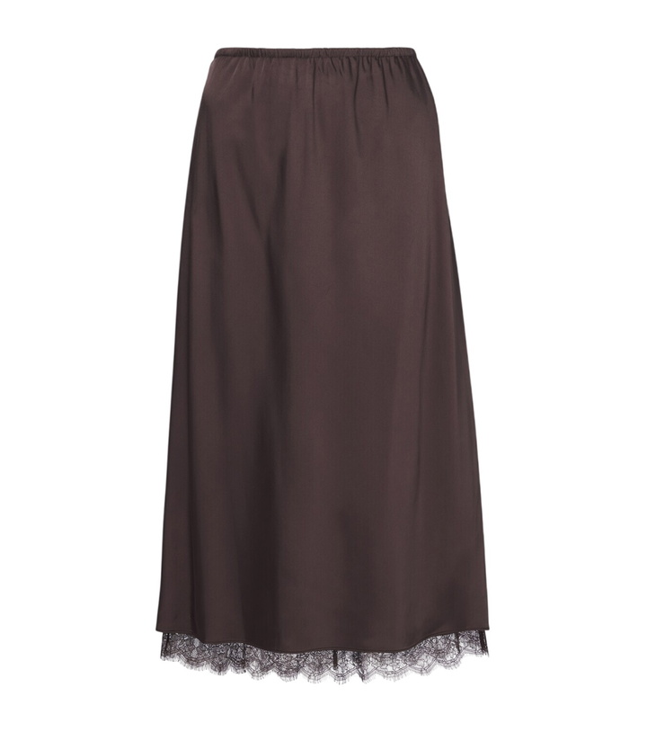 Photo: Vince Lace-trimmed satin midi skirt