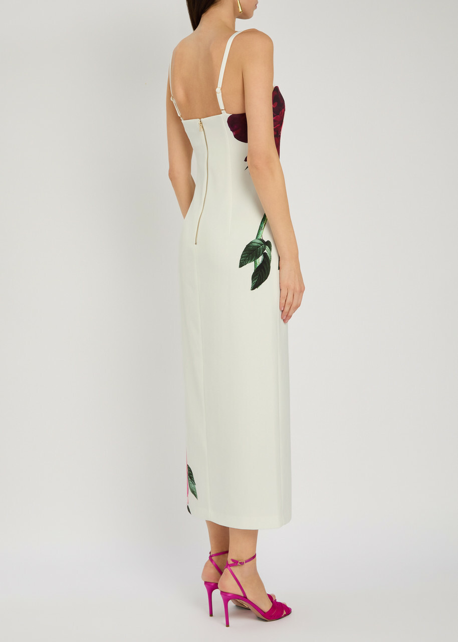 Alice + Olivia Nina Floral-print Satin-crepe Midi Dress White
