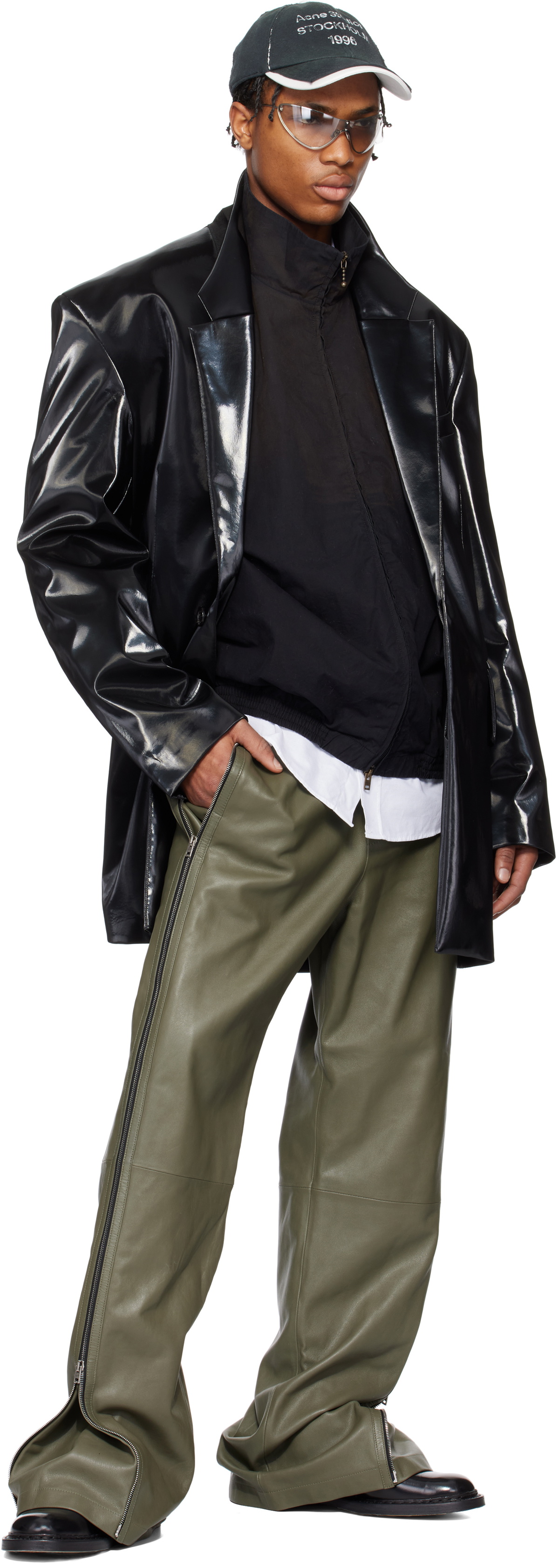 Acne Studios Green Zip Leather Pants