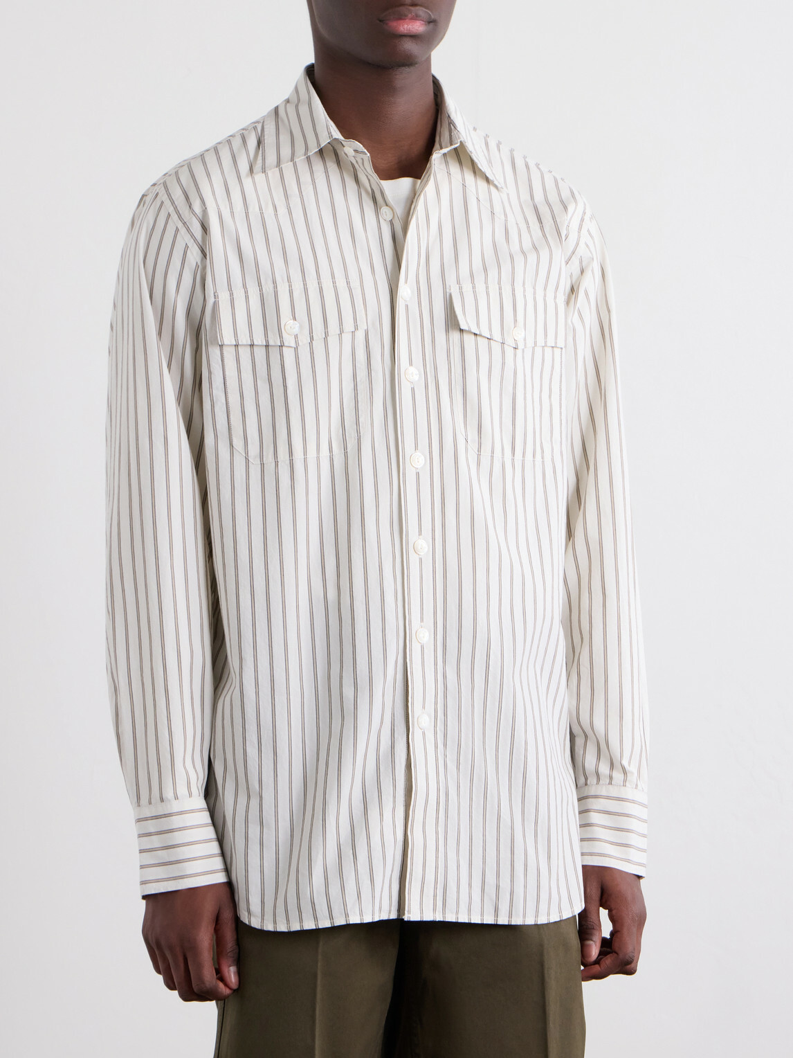 Drake's - Striped Cotton-Poplin Shirt - White