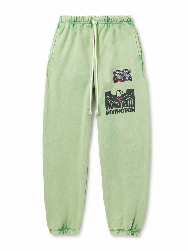 Photo: RRR123 - Flag Logo-Appliquéd Printed Cotton-Jersey Sweatpants - Green