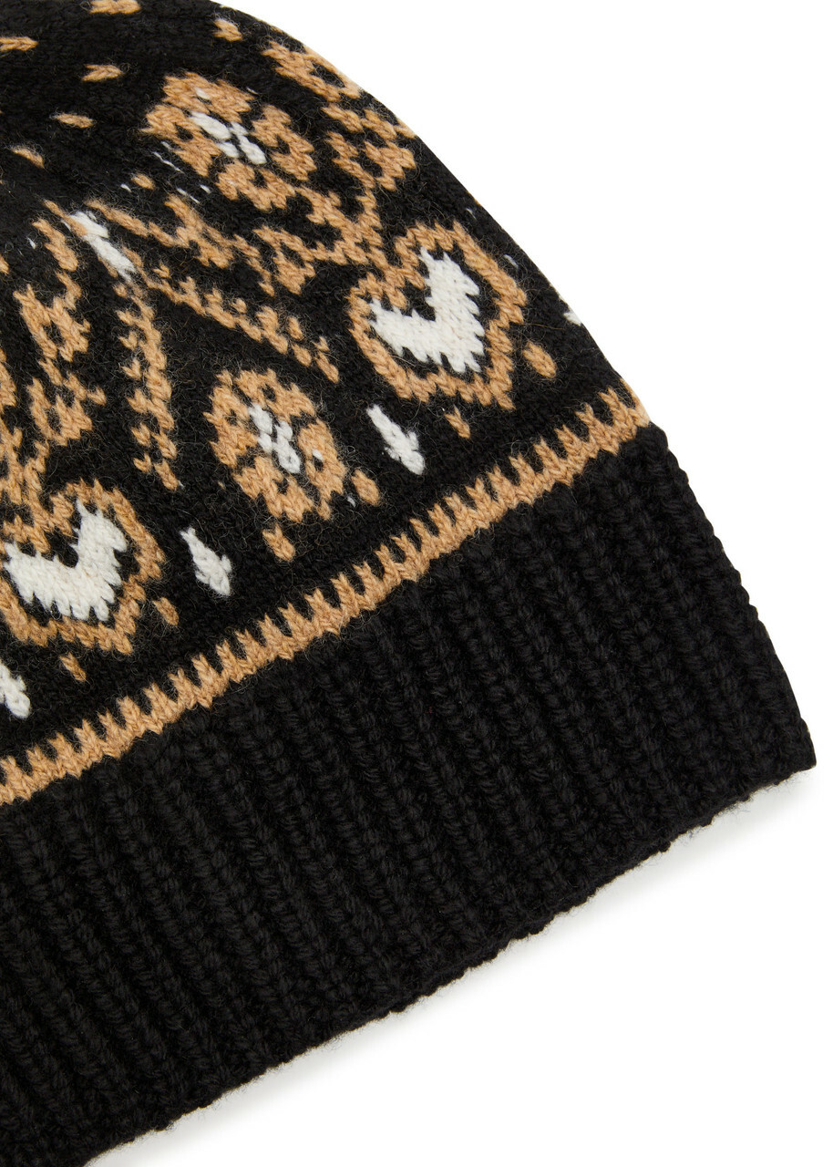 Khaite Avers Fair Isle Cashmere Beanie - Black - One Size
