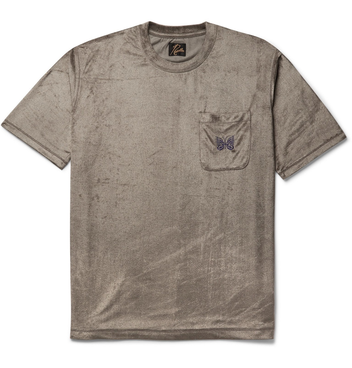 Needles - Logo-Embroidered Velour T-Shirt - Brown Needles