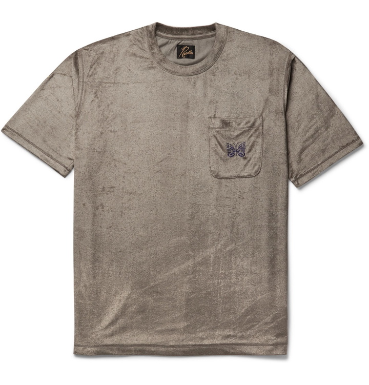 Photo: Needles - Logo-Embroidered Velour T-Shirt - Brown