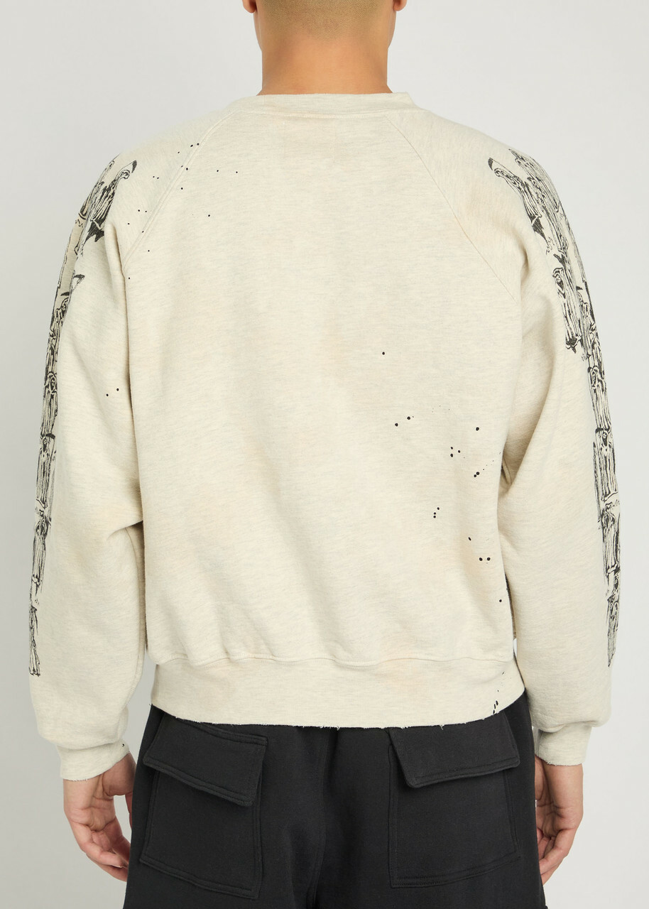 Warren Lotas Distressed Applique Logo Cotton-blend Sweatshirt Off White