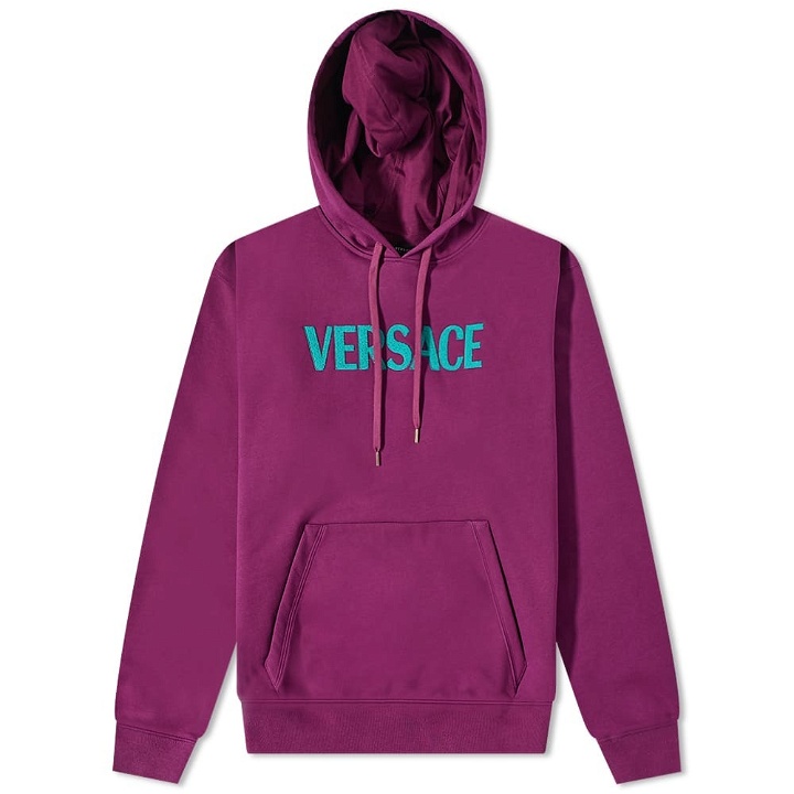 Photo: Versace Men's Logo Applique Popover Hoody in Plum