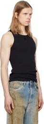 GANNI Black Soft Cotton Rib Tank Top
