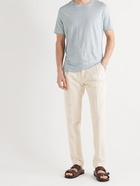 LORO PIANA - Slim-Fit Tapered Pleated Cotton and Linen-Blend Trousers - Neutrals