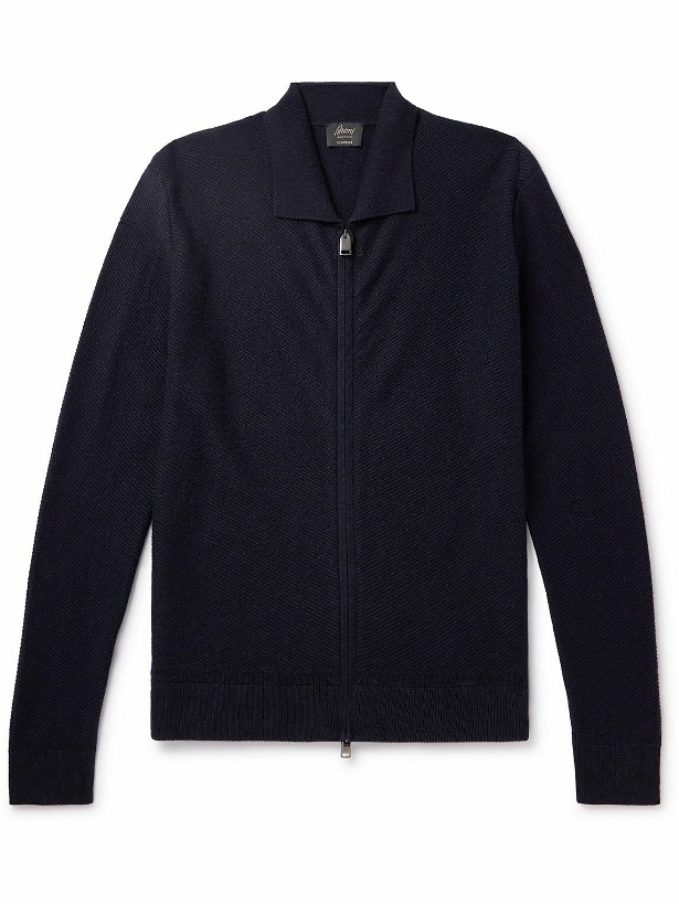 Photo: Brioni - Ribbed Cashmere Zip-Up Sweater - Blue