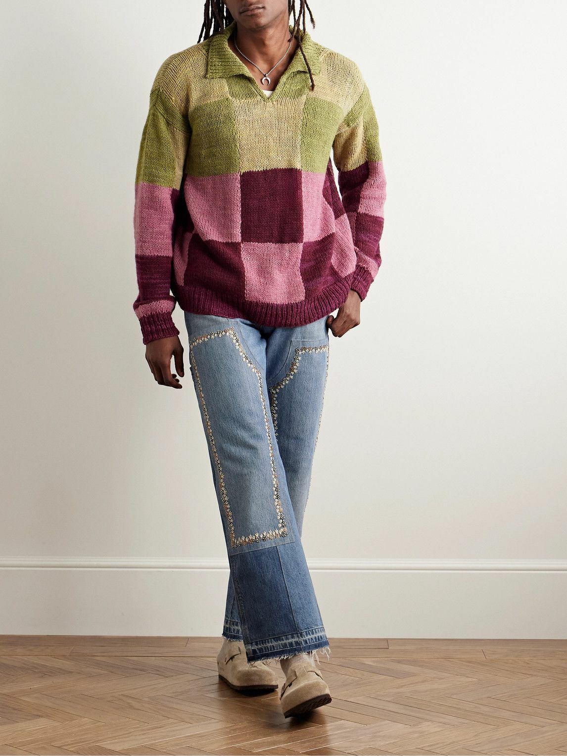 Kartik Research - Straight-Leg Patchwork Embellished Upcycled Jeans - Blue