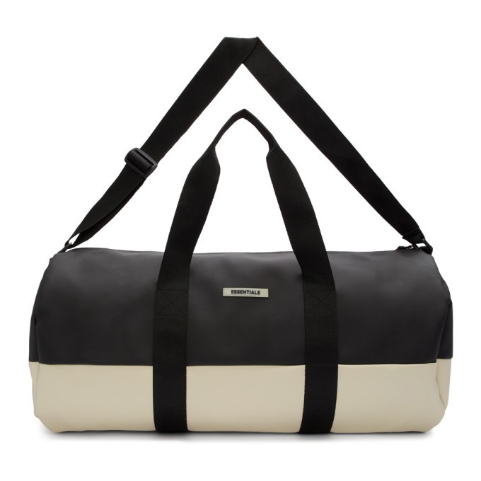 Photo: Essentials Black and Off-White Coated Canvas Duffle Bag