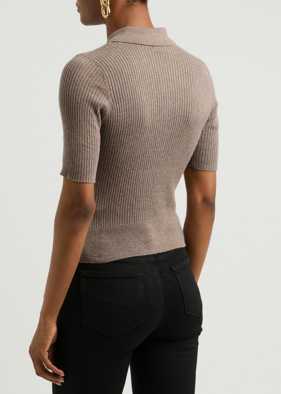 Paige Lianne Ribbed Cotton-blend Cardigan Light Brown