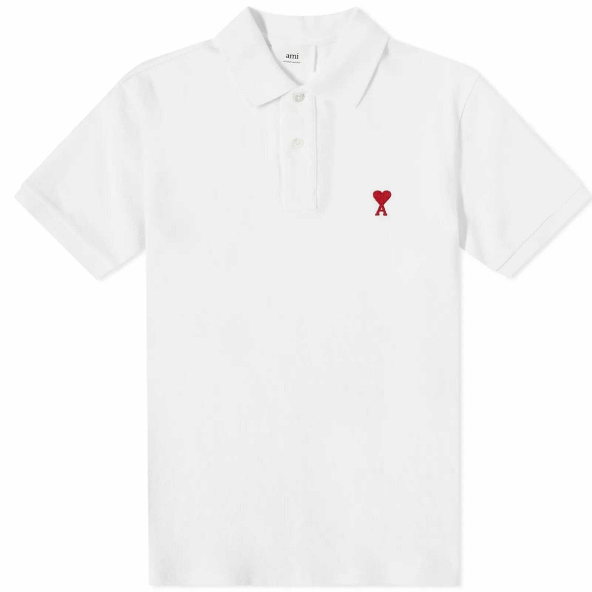 Tシャツ・カットソー AMI Men's Small Heart Logo Polo T-Shirt White AMI Heart Logo Piquet Polo White at CareOfCarl.com