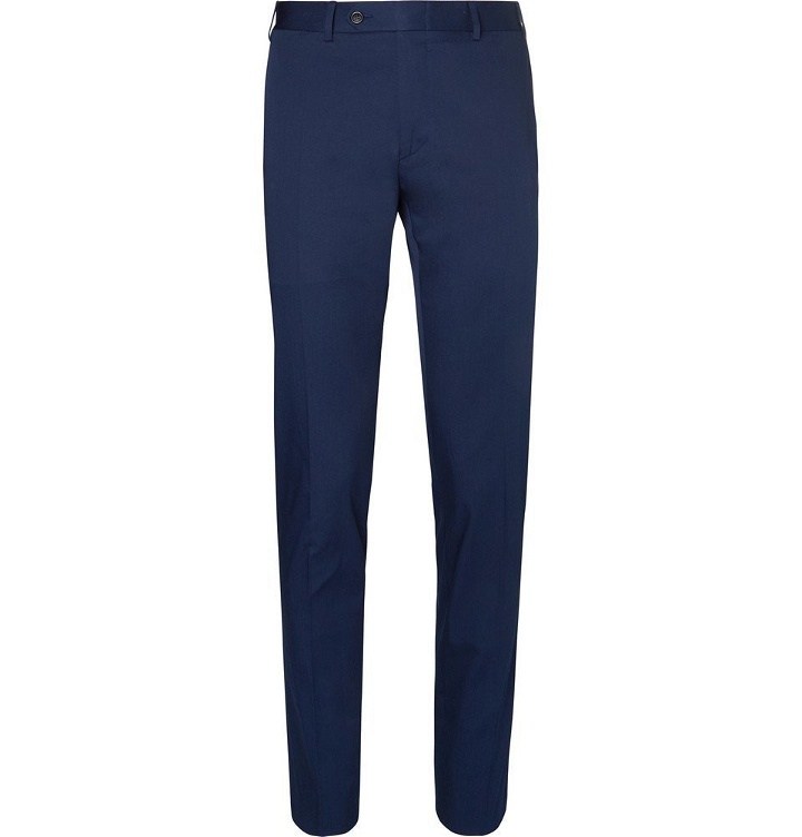 Photo: Canali - Navy Slim-Fit Tapered Stretch-Cotton Suit Trousers - Men - Navy