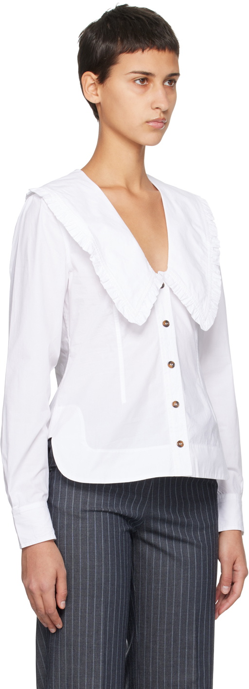 GANNI White V-Neck Shirt GANNI