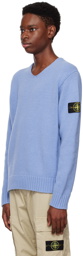 Stone Island Blue V-Neck Sweater