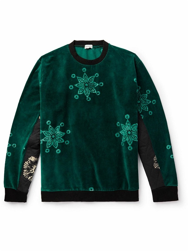 Photo: Post-Imperial - Printed Shell-Trimmed Cotton-Velvet Sweatshirt - Green