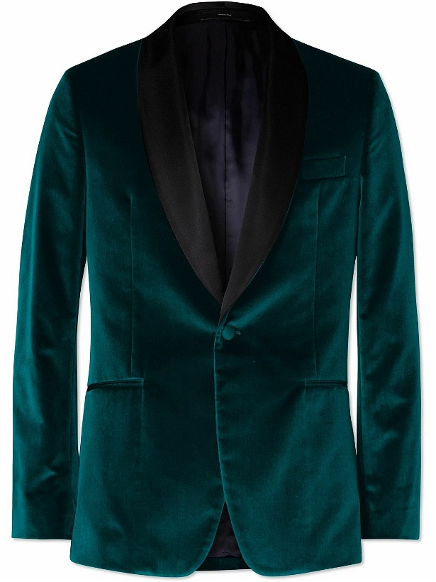 Photo: Paul Smith - Shawl-Collar Satin-Trimmed Cotton-Velvet Tuxedo Jacket - Blue