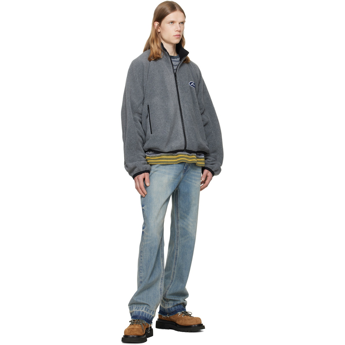 We11done Gray String Fleece Zip-Up Jacket