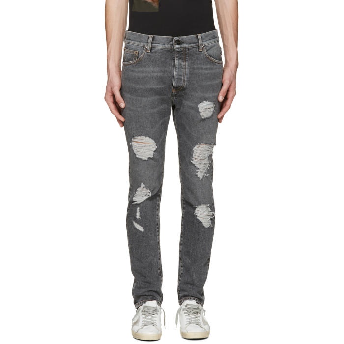 Photo: Palm Angels Black Regular Fit Ripped Jeans