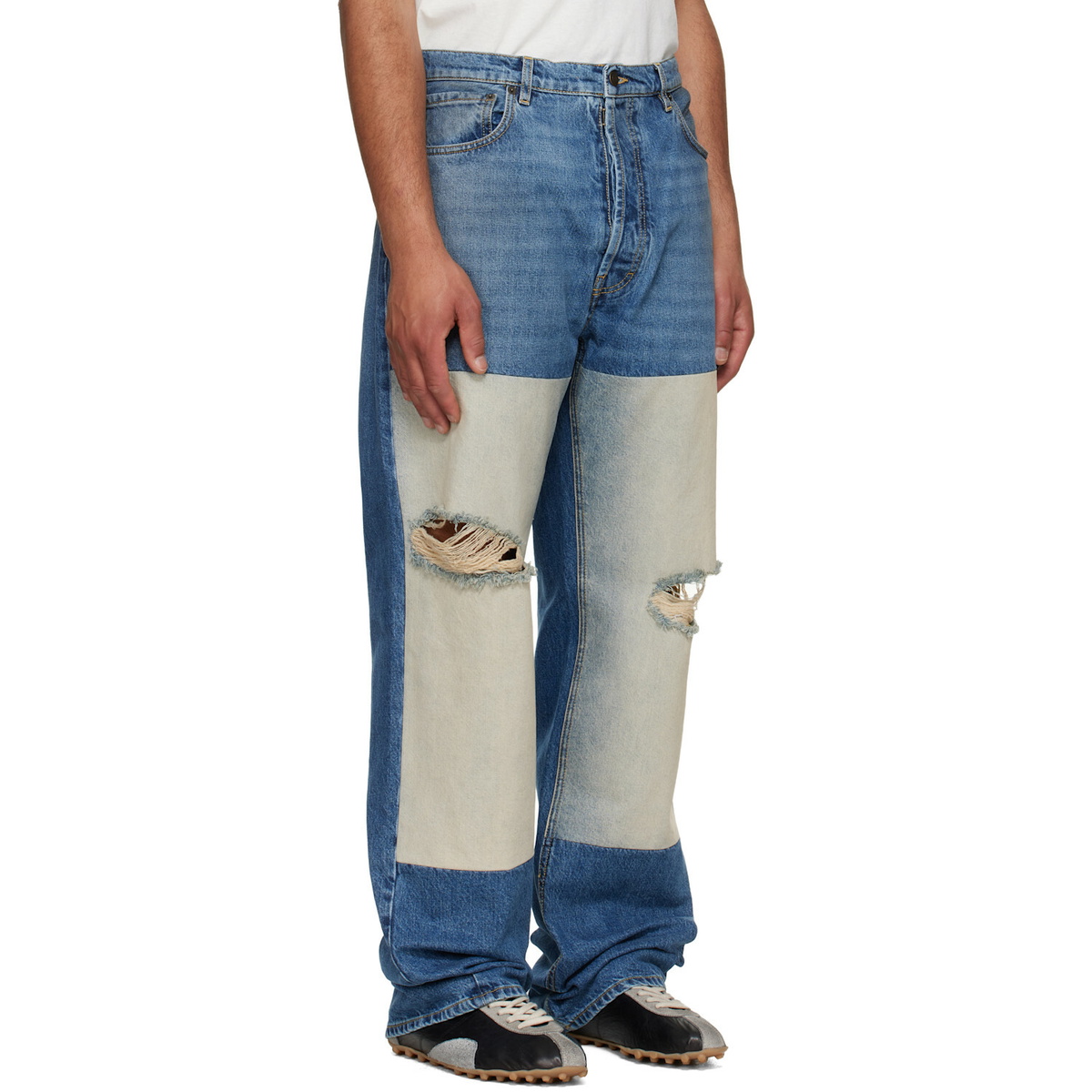 Maison Margiela Blue Patched Panel Straight Jeans